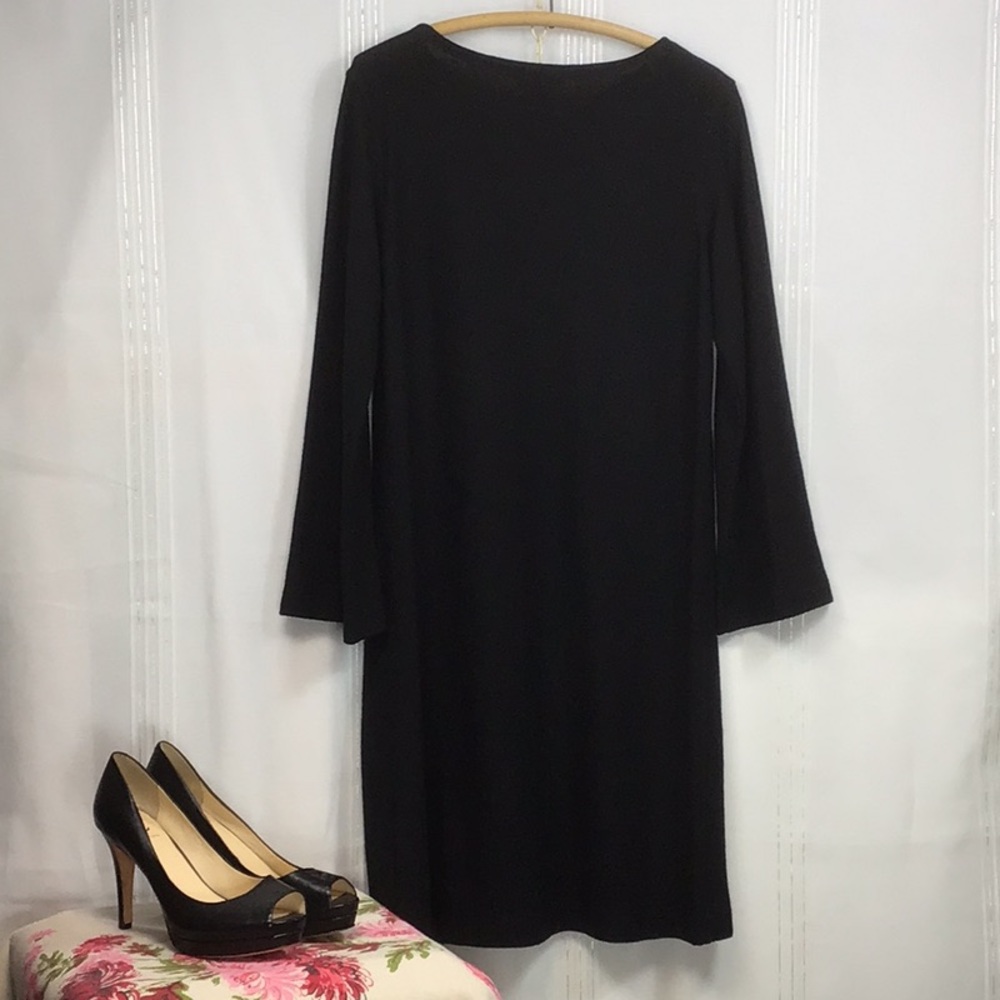 🆕 J. Jill Black Lightweight Wool Bell Sleeves Scoop Neck Sweater Dress Sz.M - Picture 10 of 11